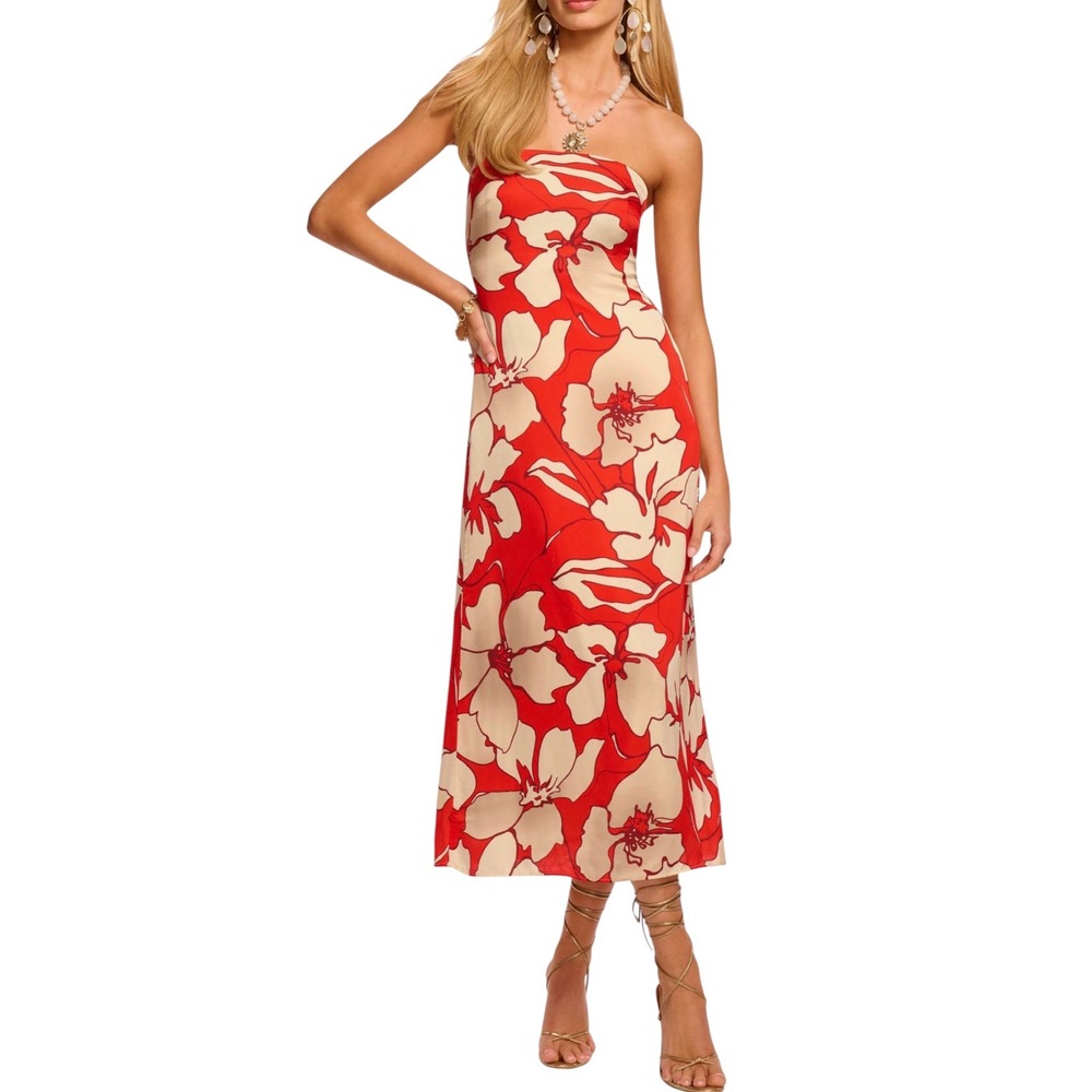 NEW RAMY BROOK Kamilla Floral Strapless Dress Crimson Size 00 NWT